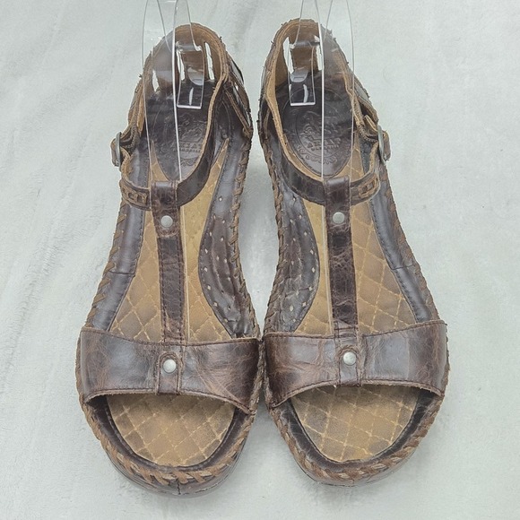 Ariat Shalimar Women's Size 8B Wedge‎ Sandals Brown T strap Western Ankle Strap - Picture 2 of 9